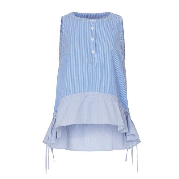 Thakoon Womens Blue White Striped Peplum Cinched Waist Blouse Sleeveless Size L - Picture 12 of 15